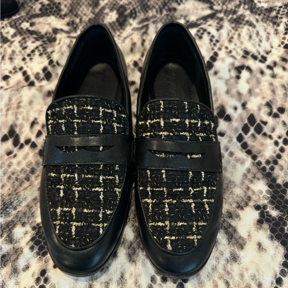 Black tweed loafers